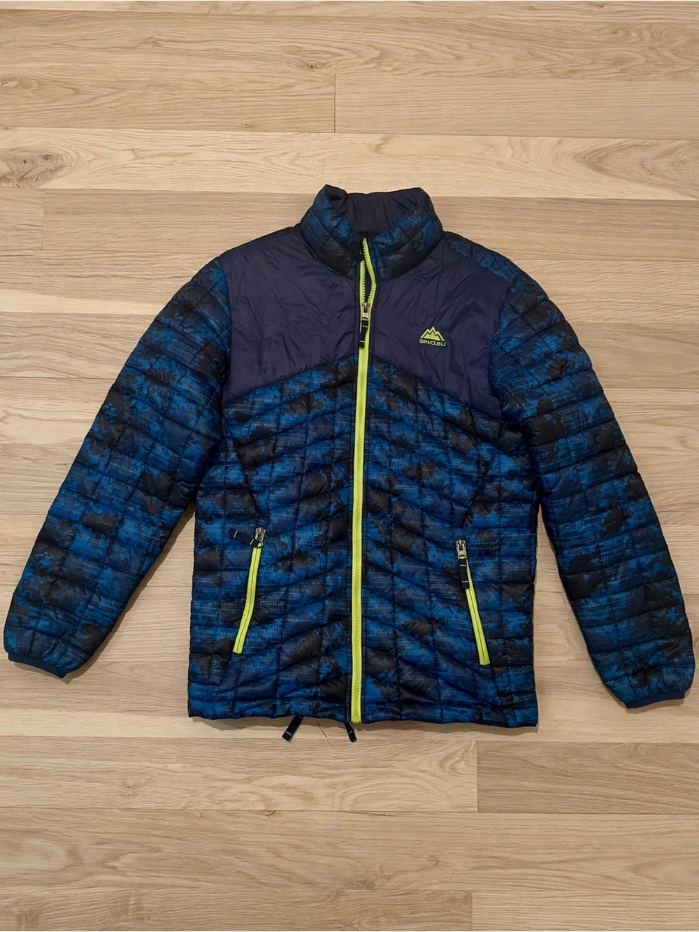 Snozu Kids Blue Quilted Puffer Jacket with Yellow Trim Snowboard Ski Sports Lrg - Picture 2 of 6